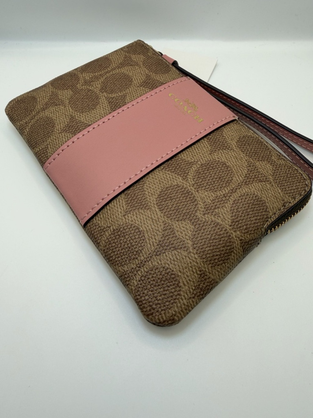 Coach Signature Corner Zip Wristlet Pink Petal Stripe Canvas NWT - Picture 6 of 7